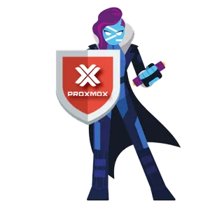 PowerShell holding a shield with the Proxmox logo