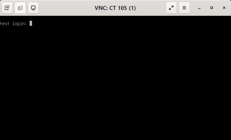 remote-viewer titled VNC: CT 105, showing the VNC console of container 105 at the login prompt