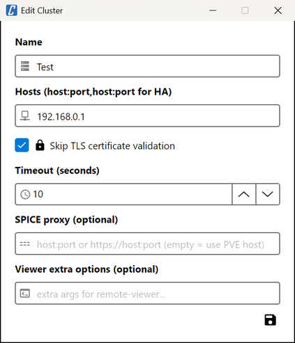 Edit Cluster dialog
