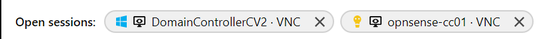 Open sessions strip with two VNC sessions