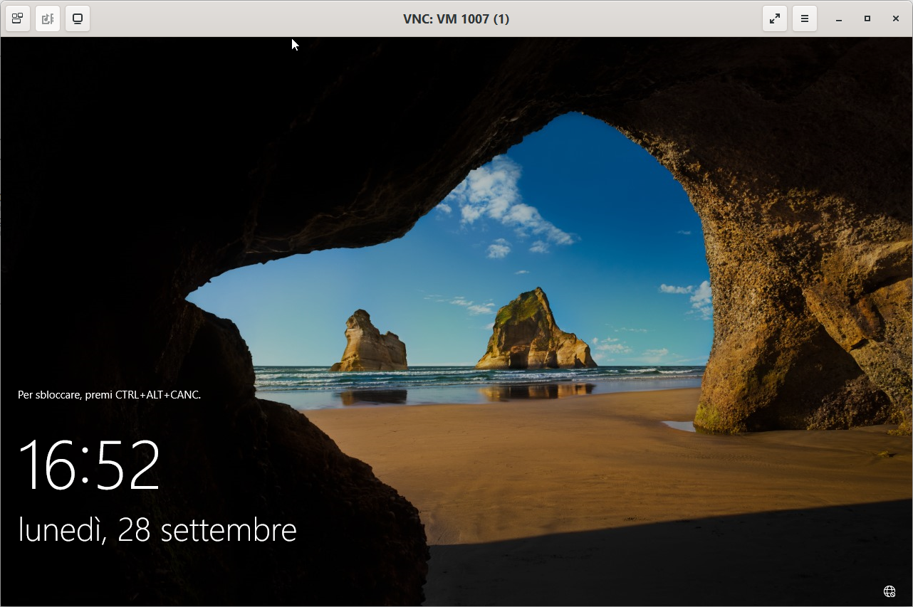 remote-viewer showing the VNC console of VM 1007, at the Windows lock screen