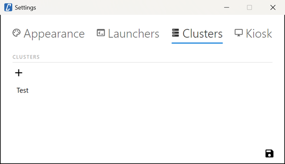 Settings, Clusters tab