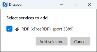 Discover dialog with the services found