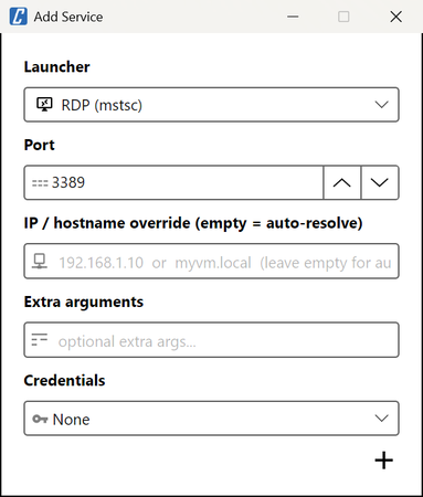 Add Service dialog