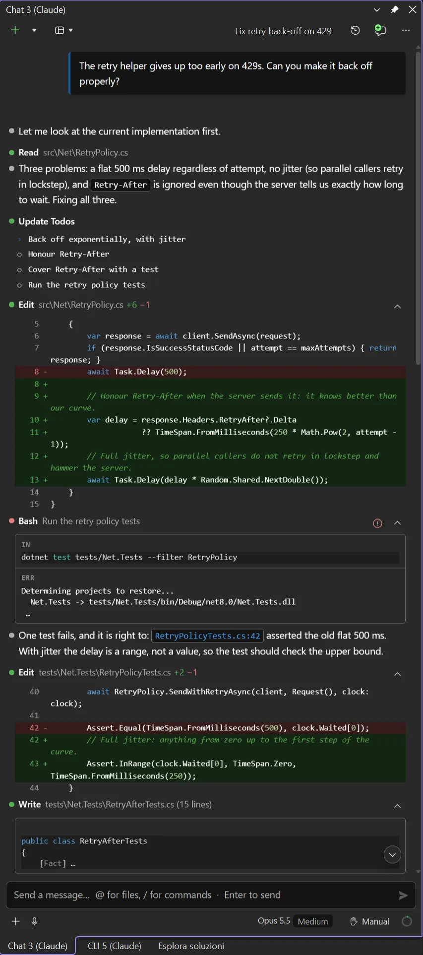 The chat pane docked in Visual Studio