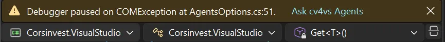 The InfoBar over the file the debugger stopped in