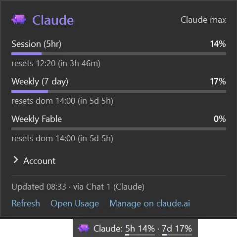 The status bar item and the popup it opens