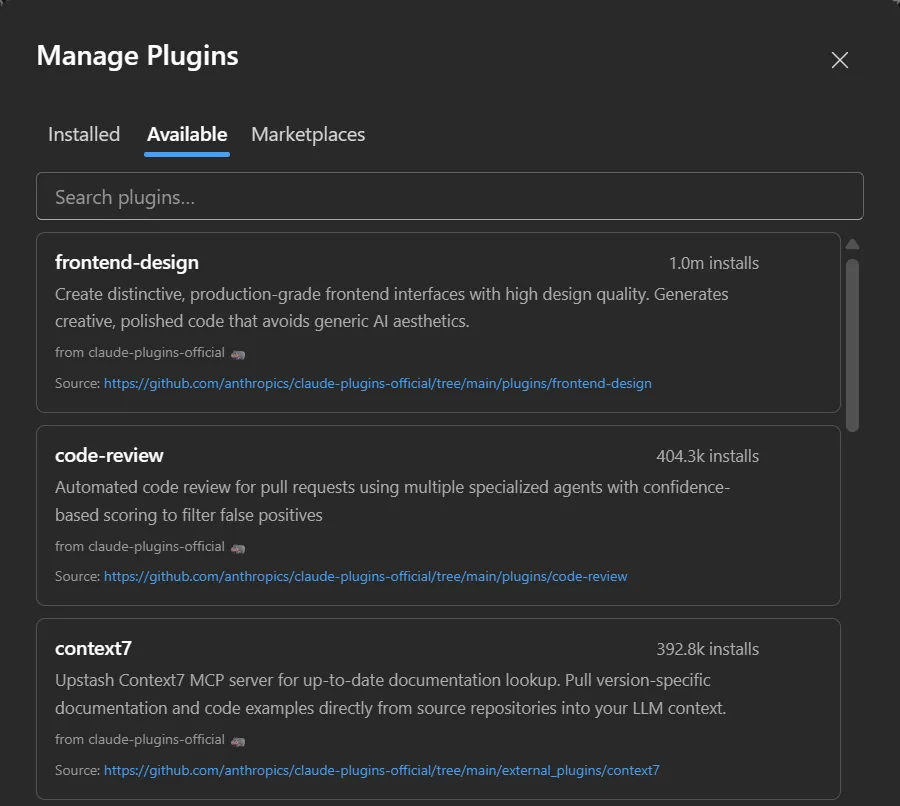 Available plugins