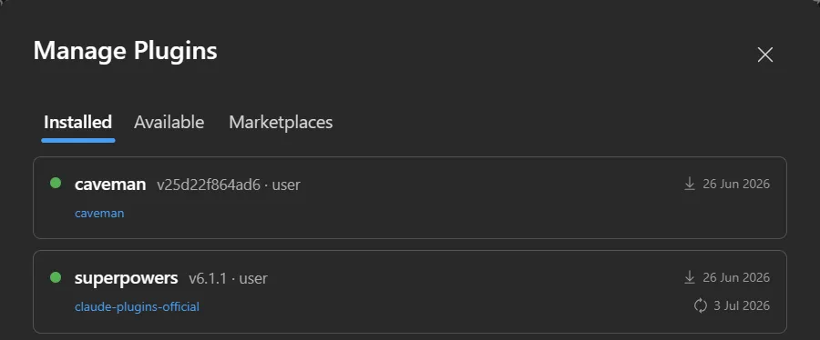 Installed plugins