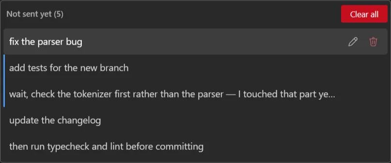 The queue list, with an entry’s actions showing