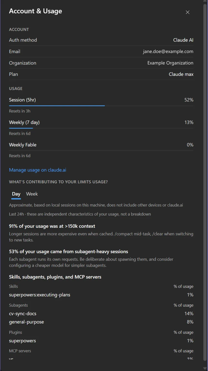 Account & usage dialog